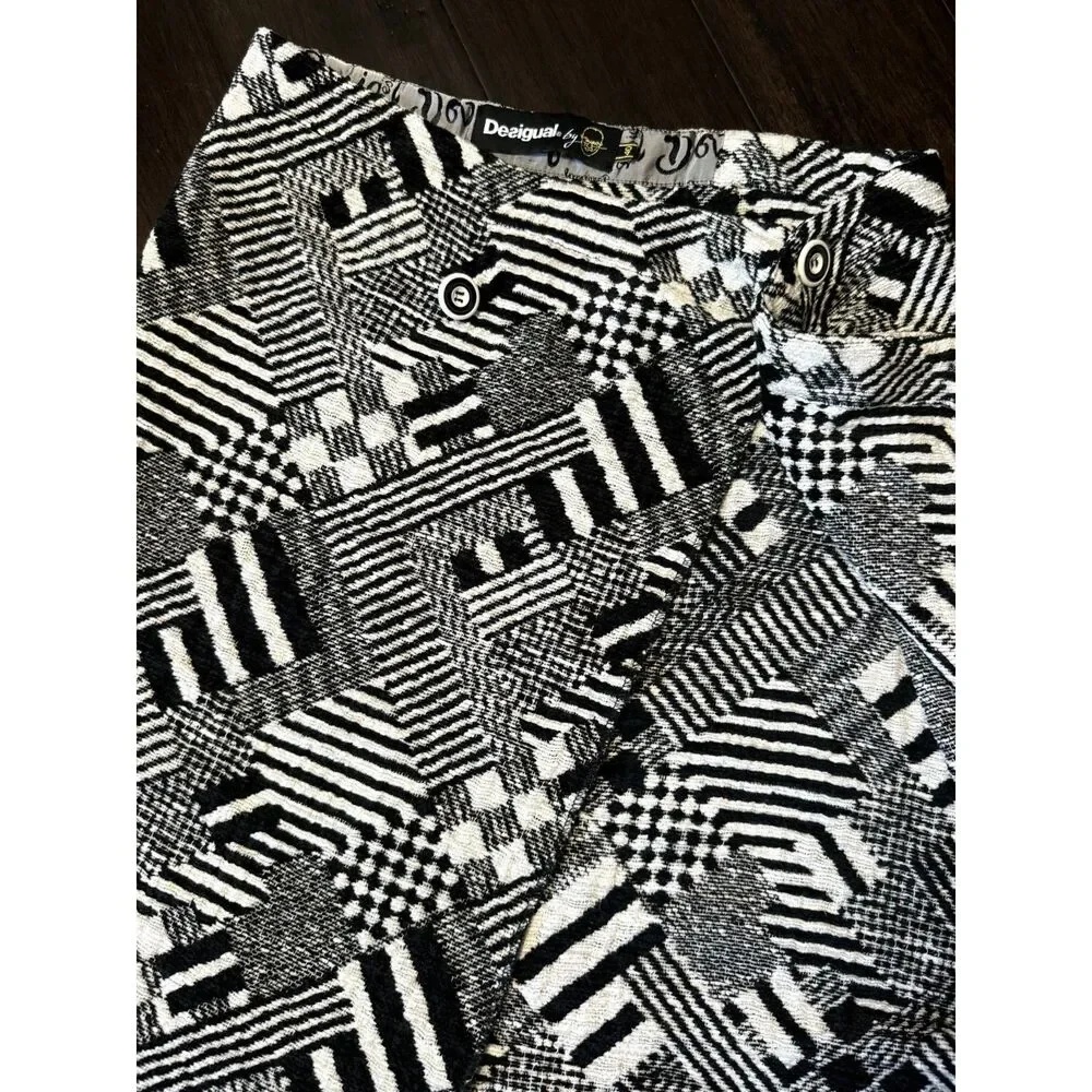 Desigual x Christian Lacroix Geometric Asymmetrical Wrap Skirt Black White